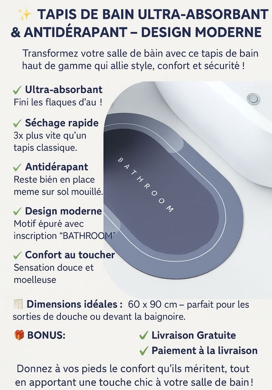 Tapis de bain ultra-Absorbant & Anti-Dérabant ( 2 acheté 1 offert )
